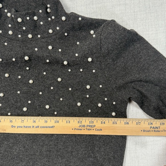 Zara Faux Pearl Sweater Women's Size High Neck Gray - Picture 7 of 10